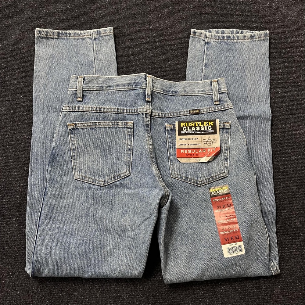 Rustler Jeans Mens 31x32 Light Wash Blue Denim Regular Fit Straight Leg‎